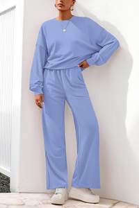 Conjuntos de 2 piezas para mujer, chándal de otoño 2025, Sudadera de cuello redondo, pantalones de chándal de pierna ancha, conjuntos de salón, chándal - Product Image 6