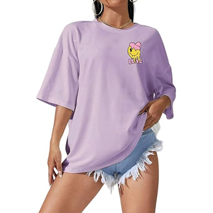 Camiseta OEM con diseño personalizado para mujer, ropa informal con hombros caídos y estampado de mujer, camiseta de moda para mujer - Product Image 1