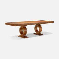 Table à manger moderne de luxe en bois, finition noyer brûlé, design extensible et peu encombrant, grain de bois riche