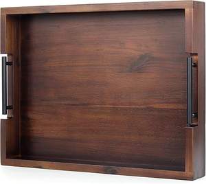 Plateau de rangement ovale en bois massif de luxe avec élégantes poignées en laiton, bord profond, finition lisse, pour cuisine, salle à manger, table basse, décoration intérieure - Product Image 6