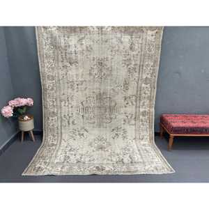 พรมขนาด 6.2x8.7 ฟุต, พรมตุรกีโบราณขนาดใหญ่, พรมขนสัตว์สีเทา - Product Image 1