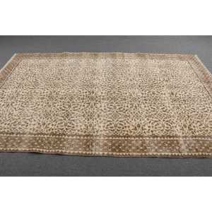 Turkish Vintage Rug 5.6x9.4 ft, <b>Brown</b> Floral <b>Wool</b> Rug - Product Image 3