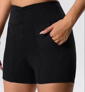 กางเกงขาสั้นออกกำลังกายขาสั้นผ้าโพลีเอสเตอร์/ สแปนเด็กซ์สำหรับผู้หญิงสีพื้นพร้อมด้านข้างผ้ายืดและใส่สบาย - Product Image 3