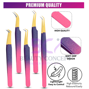 5 Pcs Eyelash Tweezers Set Comfort Grip Tweezers Best Selling Two Color Wholesale Price Coated Tweezers for Lash Extension - Product Image 5