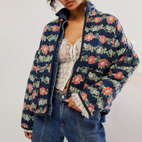 Manteau d'Hiver Fleur pour Femme Casablanca en Chiffon, Veste Matelassée Chaude en Coton avec Passepoil, Imprimé Cerise et Motif Floral