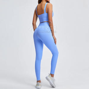 Premium Quality Custom Logo Women's Active Wear Yoga <b>Set</b>-Solid Pattern <b>Leggings</b> <b>and</b> <b>Tops</b> with Front Logo Position - Product Image 4