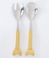 Juego de servidor de ensalada de acero inoxidable con acabado dorado con elegancia artística, perfecto para hogares modernos o eventos profesionales