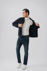 2025 veste en jean pour hommes personnalisée haute qualité laine et coton longue veste en jean nouveau élégant hiver tenue décontracté pour garçons OEM en gros - Product Image 4
