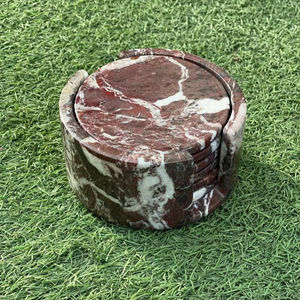 Juego de 6 Posavasos de Mármol Rojo Rosso Levanto con Soporte, Posavasos de Piedra Hechos a Mano - Product Image 1