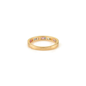 Bague demi-éternité unisexe en or jaune 14 carats, sertie de saphirs multicolores arc-en-ciel, faite à la main, empilable, bijoux en pierres précieuses - Product Image 6