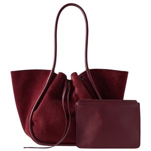 Sac fourre-tout en daim de haute qualité avec fermeture éclair, grande capacité, couleur bordeaux, sac à main à bandoulière pour le bureau et l'usage quotidien - Product Image 1
