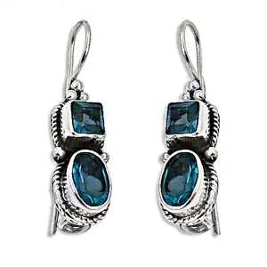 Pendientes de Flor con Topacio Azul y Baño de Oro Rosa para Mujer, Regalo Moderno - Product Image 3