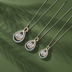 Collar con Colgante de Lujo de Dos Tonos Infinito de 8 mm y 2 Quilates de Moissanita de Plata de Ley 925 con un Brillante Diamante Clásico de Gran Tamaño - Product Image 4