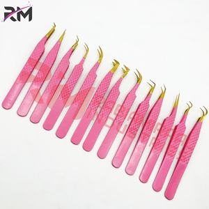 Pinzas para extensión de pestañas RMI, Punta dorada/polvo Rosa recubierto de Color, juego de 13 puntos diferentes, juego de pinzas para extensión de pestañas - Product Image 2