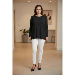 T-shirt à manches longues col rond grande taille avec fentes latérales noir - Product Image 5