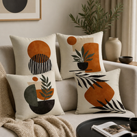 Housse de coussin décorative bohème abstraite à motif botanique, en polyester doux, motif feuille de Monstera orange terre cuite, pour canapé