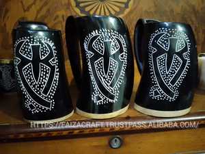 Faizacraft Taza de cuerno de buey natural hecha a mano Taza de cuerno para beber medieval con mango pulido para Navidad y Año Nuevo Venta - Product Image 3