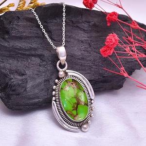Colgante de joyería fina de piedras preciosas de turquesa verde, colgante de joyería fina de Plata de Ley 925 con sello 925, joyería colgante de plata - Product Image 3