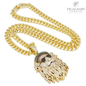 Pendentif tête de lion en laiton zircon blanc vert noir rouge, collier hip hop animal, bijoux pour hommes - Product Image 2