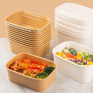 Greenpacking 500ml 650ml 750ml 1000ml Boîte à repas rectangulaire jetable recyclable en papier kraft à fond carré - Product Image 2