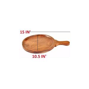 Bandeja para servir pizza cuadrada de madera de textura natural con asa para utensilios de cocina y mesa a un precio económico - Product Image 3