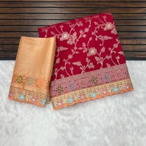 Saree georgette Banarasi Khadi de qualité supérieure avec tissage Meenakari, corps tissé riche Pallu et Zari lourd Vêtements de mariage indiens traditionnels - Product Image 1