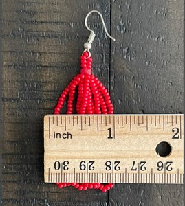 Luxury Mexican Beaded Earrings <b>Emerald</b> Green Beaded Tassel Earrings - Product Image 2
