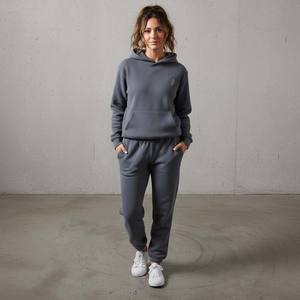 Ensemble survêtement streetwear 2 pièces pour femme, coton lourd, sweat-shirt ajusté uni et pantalon de survêtement, survêtement - Product Image 1