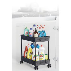 Carrito de Almacenamiento Plegable de Plástico de Doble Nivel, Ecológico y Hermético, con Ruedas, para Organización de Artículos de Limpieza de Cocina - Product Image 2