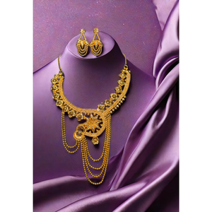 Conjunto de pendientes de collar tradicional con estilo único chapado en oro de 22 quilates para mujer, conjunto de pendientes de collar, joyería de exportadores - Product Image 1