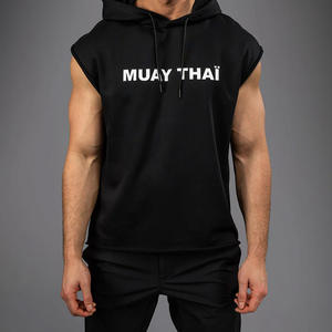 เสื้อกล้ามออกกำลังกายผู้ชายสำหรับฤดูร้อน สีดำ ผ้าทอระบายอากาศ ไม่ยับ ไม่หด แบบมีฮู้ด ไม่มีแขน สำหรับมวยไทย - Product Image 1