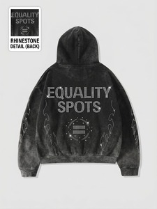 Custom <b>Sun</b> Fade Oversized Hoodie Top Quality Premium Rhine Stone Street Style 100% Cotton Fabric Zipper Hoodie For Unisex - Product Image 2