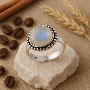 Bague pierre de lune arc-en-ciel Bague en argent sterling 925 faite à la main Bijoux Boho Cadeau de naissance de juin - Product Image 5