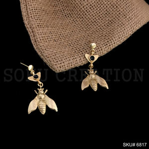 Gold Plated Handmade Woman <b>Jewelry</b> <b>Statement</b> Dragonfly Design of Drop & Dangle Beautiful Earrings - Product Image 2