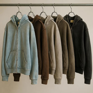 OEM Heavyweight Oversized Comfortable Cotton <b>Hoodie</b> Custom 450Gsm <b>Vintage</b> Washed Faded Full <b>Zip</b> <b>Up</b> Distressed <b>Hoodie</b> for Men - Product Image 1