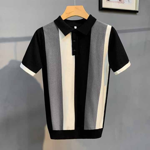 T-shirt polo personnalisé pour hommes mode été rayé bouton polos en tricot manches courtes hauts vintage t-shirts chandails - Product Image 5