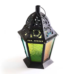 โคมไฟรอมฎอนโลหะสีสดใสพร้อมไฟ LED ให้แสงสว่างที่ปลอดภัยและมีประสิทธิภาพสำหรับคืนรอมฎอน - Product Image 1