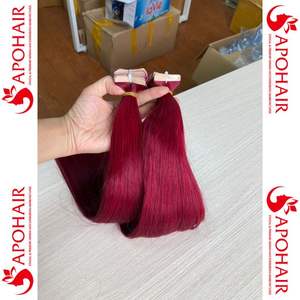 Extensiones de Cabello brasileño virgen, cinta de doble estiramiento de alta calidad, venta al por mayor, Color rojo 100% - Product Image 4