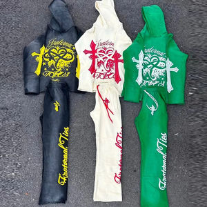 Wholesale Custom Acid Washed Fleece Hooded Tracksuit Set XL Size Streetwear Heavyweight <b>Oversized</b> <b>Sweatpants</b> Logo Hot Selling - Product Image 1