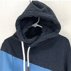 Sudadera con capucha de cuello cruzado azul blanco de primera calidad para mujer con bolsillos rosas, jersey de lana de algodón transpirable, ropa de calle con capucha - Product Image 3