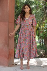 Main indienne bloc coton imprimé fleuri longue robe élégante vêtements d'été naturel personnalisé mariée cadeau de mariage pour les femmes - Product Image 4