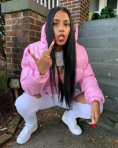 <b>Womens</b> cropped puffer jacket glossy shiny <b>winter</b> coat warm lightweight outerwear fashion short bubble <b>parka</b> zip up streetwear - Product Image 3