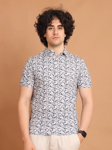 เสื้อยืดคอโปโลแขนยาวครึ่งแขนสีขาวพิมพ์ลายดิจิตอลผ้าฝ้าย100% ยืดได้สวมใส่สบายอเนกประสงค์ - Product Image 2