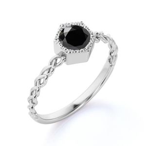 Round Cut Diamond Criss <b>Cross</b> Bezel Setting Black Diamond <b>Ring</b> For Women - Product Image 1
