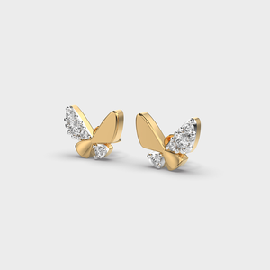 Pendientes de Mariposa en Oro Amarillo con Moissanita, Engaste Pavé, Corte Brillante Redondo, Lujo para Mujer, Uso Diario - Product Image 2