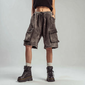 Shorts cargo amples et surdimensionnés pour femmes, été, taille haute avec cordon de serrage, en molleton, séchage rapide, respirant - Product Image 4