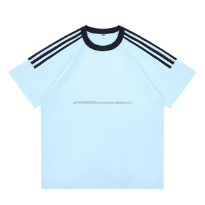 Fabricante al por mayor diseño personalizado 3-Bar mangas camisetas 200gsm clásico liso algodón camisetas para hombres mujeres ajuste suelto transpirable - Product Image 1