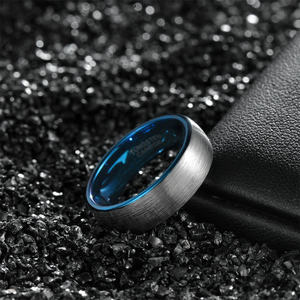 テンプスオートファッション 8mm タングステンリング ゴールドメッキ ブラッシュドブルー メンズ クラシック カスタムロゴ ジュエリー カップル 結婚指輪 - Product Image 4