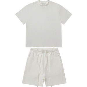 Conjunto de 2 Piezas para Hombre Essential Clean White: Camiseta de Cuello Alto y Pantalones Cortos con Cordón Elástico a Juego |   Minimalista Premium - Product Image 1