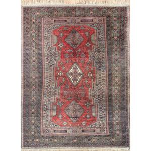 Alfombras de Lana Anudadas a Mano Nuray, Diseño Rectangular con Medallón Rojo Naranja y Patrones Abstractos para el Hogar, para Sala de Estar y Dormitorio, 9x12, Pae-2964 - Product Image 1